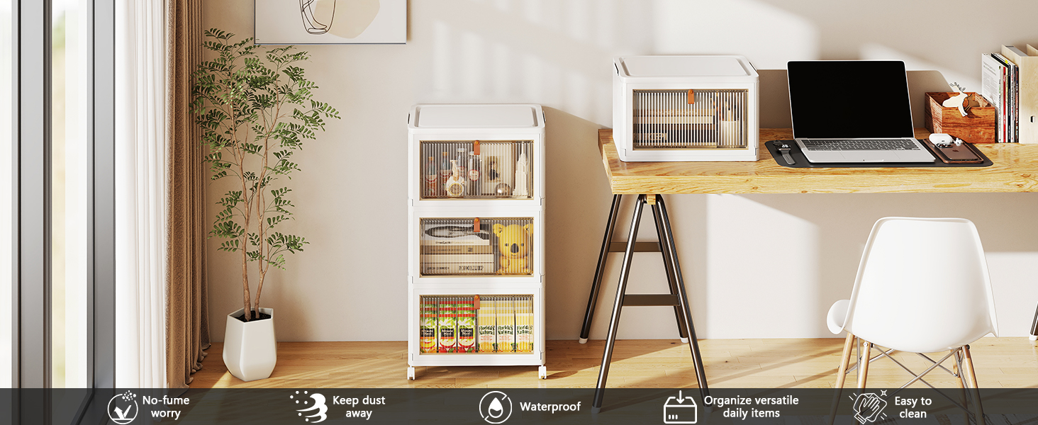 Elmio-衣装ケース-4段重ね可能プラスチック収納ボックス 蓋とキャスター付き - 23クォート クローゼットオーガナイザーと収納 折りたたみ式収納コンテナ 整理収納ボックス クラフト、家庭用、パントリー、寮用 イエロー